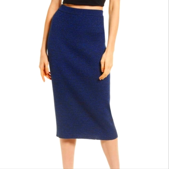 Open Edit Dresses & Skirts - Nordstrom's Open Edit Blue & Black Sparkle Ribbed Sweater Skirt, Small